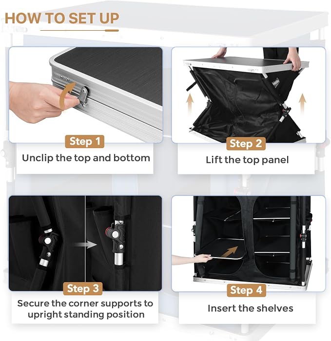 EAGLE PEAK Double Folding Camping Table with Storage Organizer and Side Pockets, Portable Outdoor Portable Camping Table for BBQ, Picnic and Tailgating, Carry Bag Included, Black