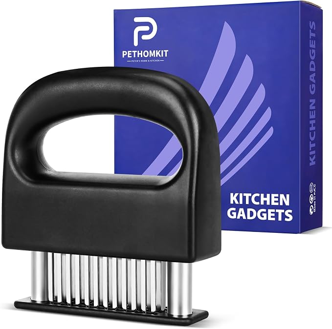 Meat Tenderizer Tool with 48 Stainless Steel Ultra Sharp Blades | Stapler Design, Handheld, Meat Mallet Tenderizer Machine, Tenderizing Steak, Beef, Pork, Turkey, Fish, Poultry, Black