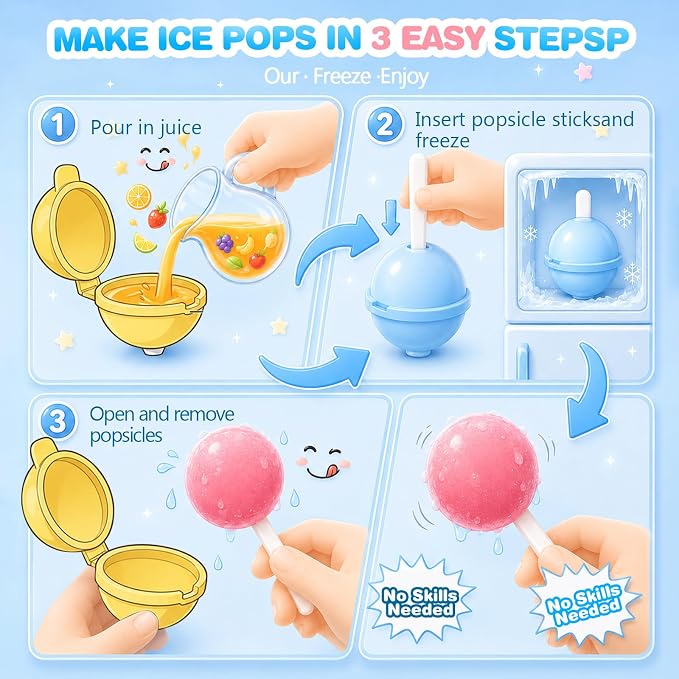 (4Pcs) Silicone Ice Pop Molds Lollipop Popsicle Maker Reusable BPA-Free Ice Cream Molds with Sticks DIY Homemade Frozen Treat Molds for Kids Summer Parties
