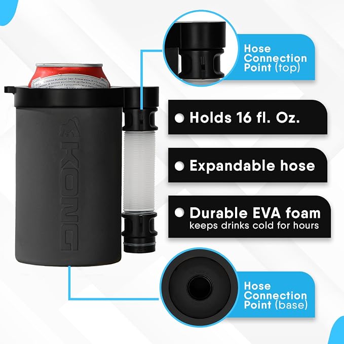 The Kong 2.0 - A Portable Can or Bottle Cooler/Cup With A Detachable, Expandable, Hose To Funnel Your Drink (Black)