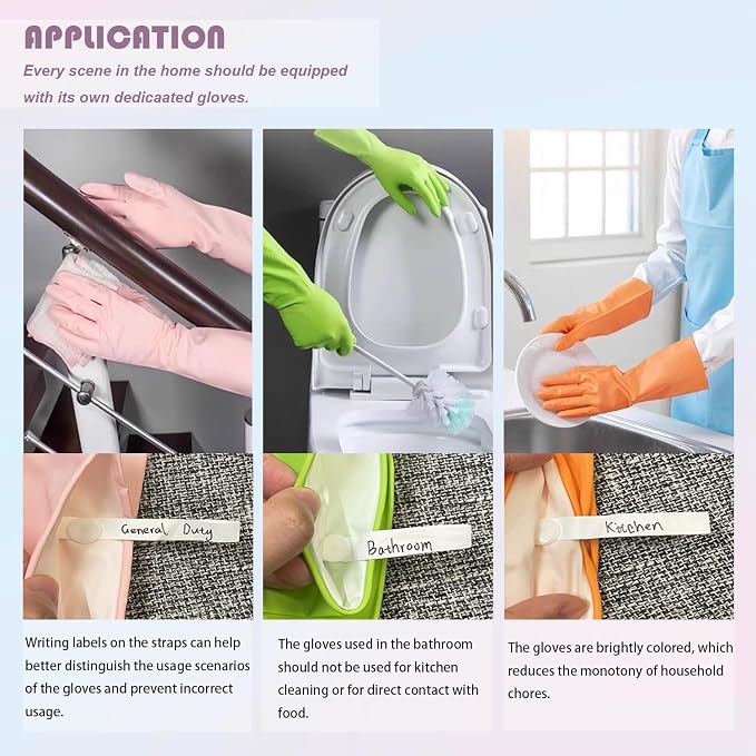 Cleaning Gloves with Hanging Loop, 3Prs Gloves for Washing Dishes | Nitrile Wash Gloves for Women, Latex free Reusable Household Gloves for Kitchen & Bathroom Cleaning, Colorful Size M