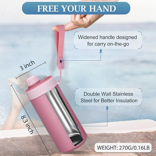 MAXSO Sealed Can Cooler Fizz Lid Can Cover for 12 oz Regular, Slim Skinny Cans & As Thermal Bottle, 4-in-1 Insulated Vacuum Stainless Steel Carbonated Cold Drink Holder - Rose Pink