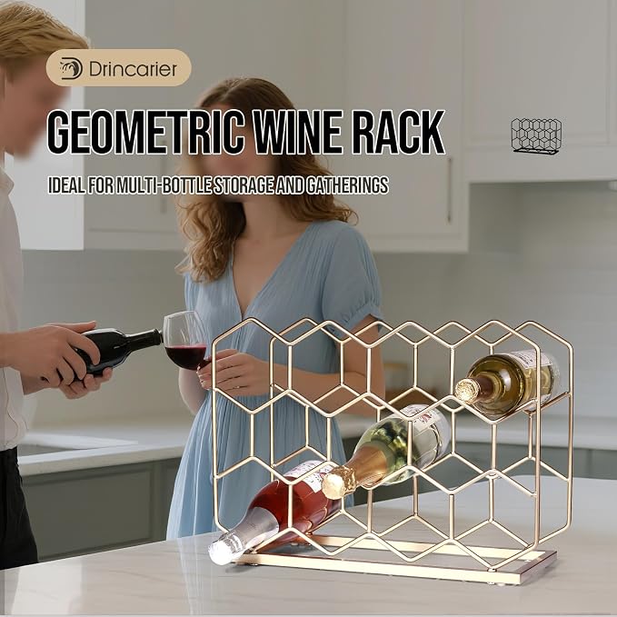 Countertop Wine Rack - 14 Bottle Freestanding Modern Gold Metal Small Wine Rack - Tabletop Wine Holder Stand for Cabinet, Pantry, Wine Bottle Storage (Large Size-Gold)