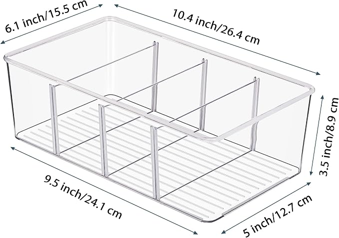 Vtopmart 8 Pack Food Storage Organizer Bins, Clear Plastic, 4 Compartments | For Pantry, Kitchen, Fridge and Cabinet Organization, Organize Food Packets, Snacks, Pouches and Spice Packets