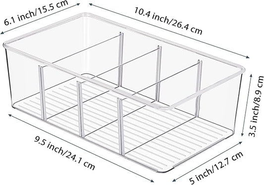 Vtopmart 6 Pack Food Storage Organizer Bins, Clear Plastic, 4 Compartments | For Pantry, Kitchen, Fridge and Cabinet Organization, Organize Food Packets, Snacks, Pouches and Spice Packets