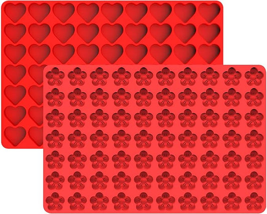 Heart Flower Blossom Molds Silicone for Chocolate Candy Gummy Cream Cheese Mints, Small Wax Melt Molds Flower Baking Molds Ice Cube Tray