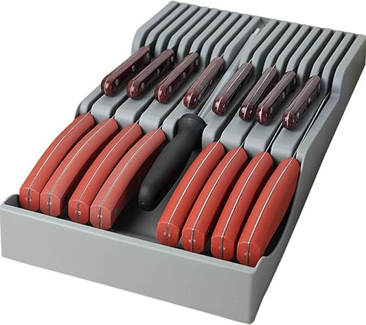 Drawer Knife Organizer,Kitchen Knife Drawer Organizer Insert Hold 16 Knives and 1 Sharpening Steel (Not Included) Large Chefs Knives Holder Storage Set for Kitchen Drawer Neat and Orderly