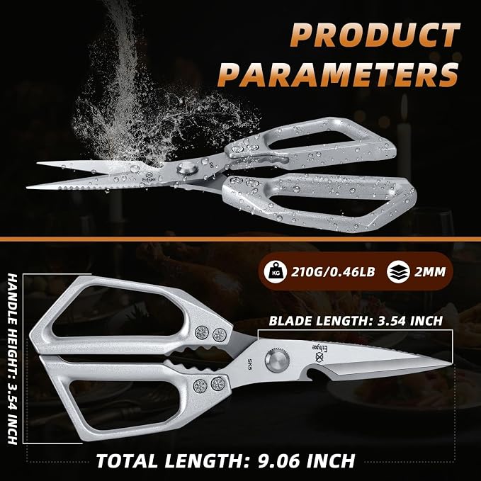 Kitchen Scissors All Purpose - Heavy Duty Poultry Shears | Ultra Sharp Japanese Steel Cooking Scissors for Food, Dishwasher Safe