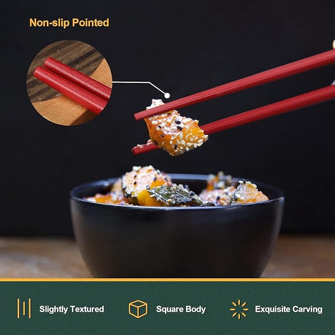 Hiware 10-Pair Reusable Fiberglass Chopsticks, Non-Slip Chop Sticks Set Japanese Style, Dishwasher Safe, Colorful, 9.5-Inch