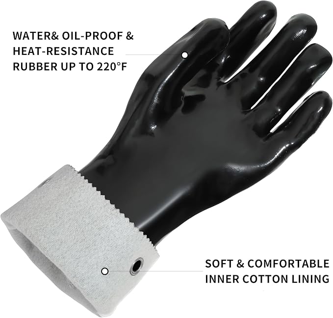 Insulated BBQ Gloves - Heat Resistant, No Stiff for Grill/Cooking/Pit, Grilling & Meat Gloves, Smoker Accessories