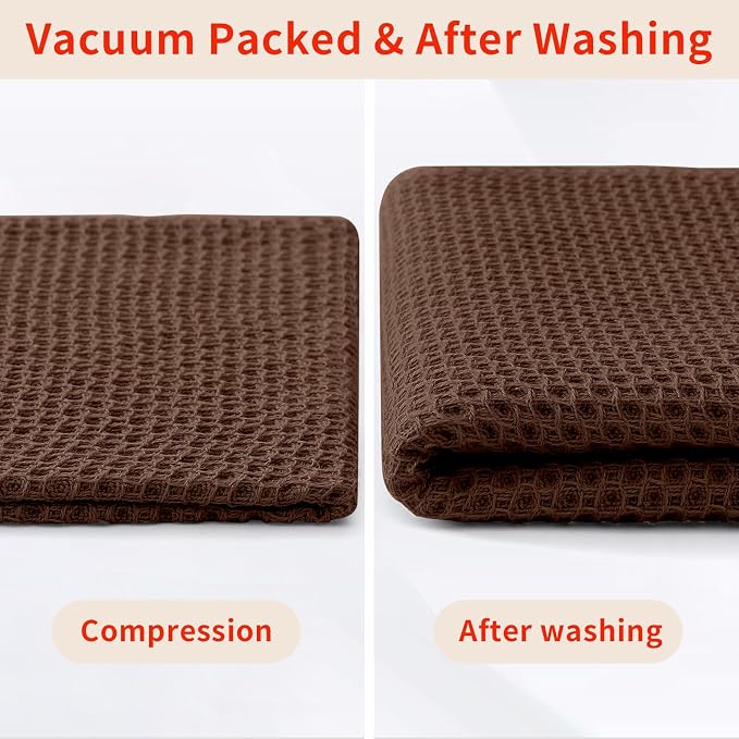 Homaxy 100% Cotton Waffle Weave Kitchen Towels, 3-Pack, Coffee | 13 x 28 Inches, Ultra Soft Absorbent Dish Towels, Quick Drying Cleaning Towels