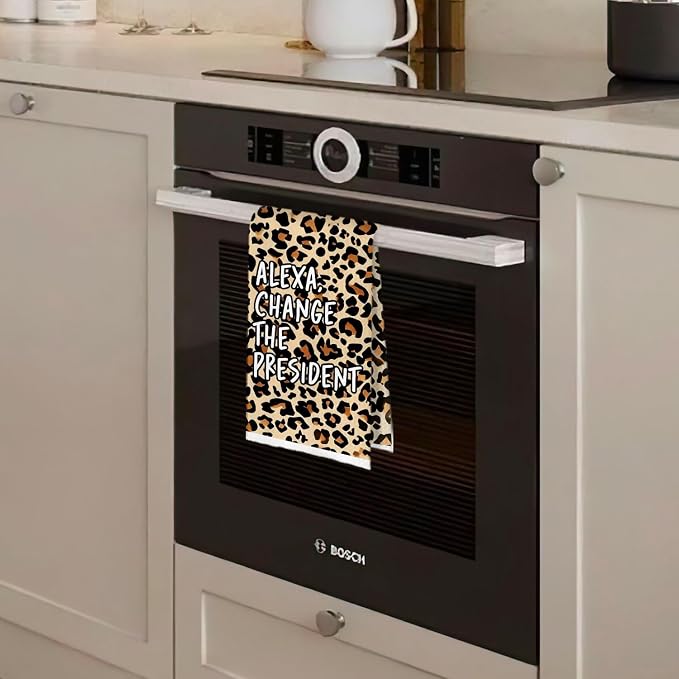 Funny Political Kitchen Towels - Change The President Waffle Weave Dish Towels, Funny Kitchen Bathroom Decor, House Warming Gifts, Changing Towel, 16×24 Inches- Leopard