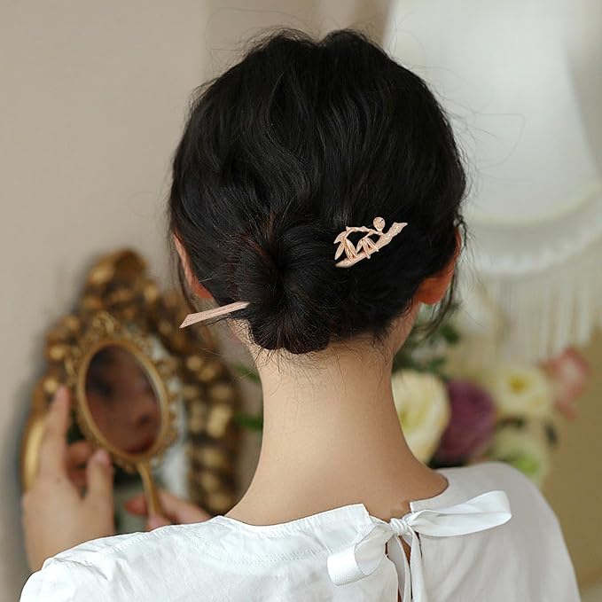 Lawie 10 Pack Gold Hair Sticks Flower Leaf Decorative Metal Long Hair Pins Bun Holders Chopsticks for Hair Chinese Hanfu Costume Retro Vintage Fancy Headpieces Accessories for Women Girls