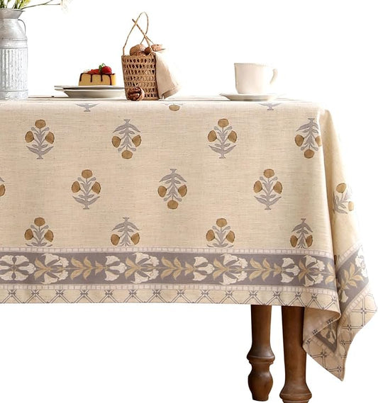 patdrea Designer Beige Tablecloth for Rectangle Table,Elegant Linen Floral Pattern French Table Cloth,Decor Cover Cloth for Kitchen Dining Christmas,Thanksgiving,Party,63"x87"-Istana a