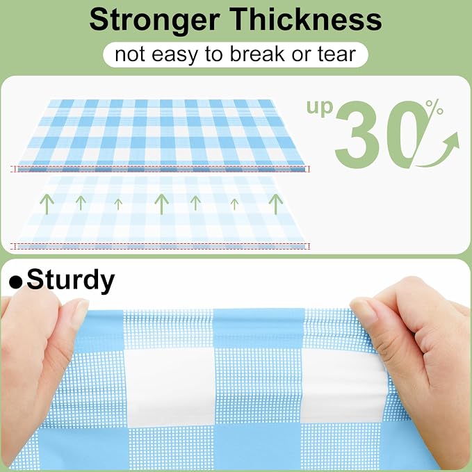 4 Packs Buffalo Disposable Table Cloth, 54 x 108 Inch Waterproof Plastic Tablecloth, Rectangle Baby Blue and White Checkered Table Covers for Picnic, Birthday, Party, Back to School