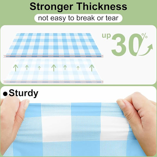 4 Packs Buffalo Disposable Table Cloth, 54 x 108 Inch Waterproof Plastic Tablecloth, Rectangle Baby Blue and White Checkered Table Covers for Picnic, Birthday, Party, Back to School