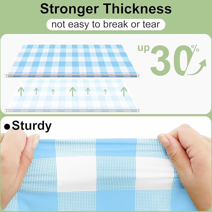 6 Packs Buffalo Disposable Table Cloth, 54 x 108 Inch Waterproof Plastic Tablecloth, Rectangle Baby Blue and White Checkered Table Covers for Picnic, Birthday, Party, Back to School