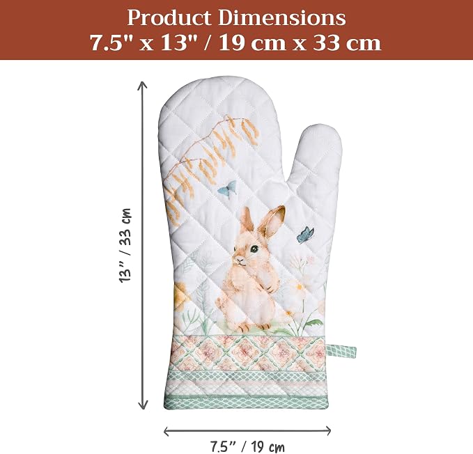 Maison d'Hermine Oven Gloves 100% Cotton Oven Mitt (7" x 13", Pack of 1) | With Loop Heat Resistant BBQ Cooking Gloves Baking Grilling Kitchen Handling Hot Pans Spring Summer - Easter Dew