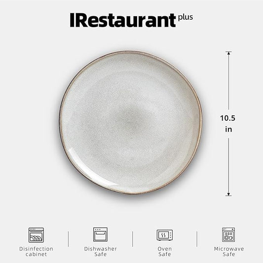Organic Shape Restaurant Dinner Plates 10.5 ", Commerical Grade Catering Stoneware Plates in Ir-regular Organic Shape, Chip & Scratch Resistant, Glossy Reactive Glaze Grey, Case of 12