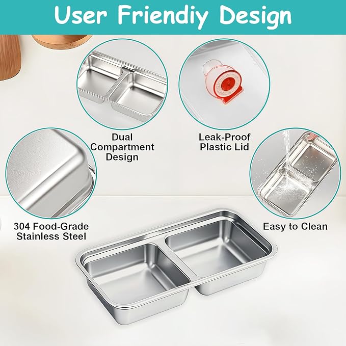 Stainless Steel Snack Containers, 6-Pack Reusable Grab and Go Containers with Lids, Dual Compartment Bento Box for Travel, Camping & Lunch Prep (Red)