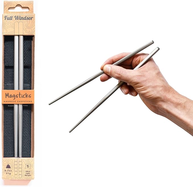 FULL WINDSOR - MAGSTICK - Magnetic Titanium Chopsticks, Reusable Metal Utensils for Travel, Camping, Cooking, Hiking, Dining, Lightweight Portable Set w/ Case for Daily Use Essential Accessories