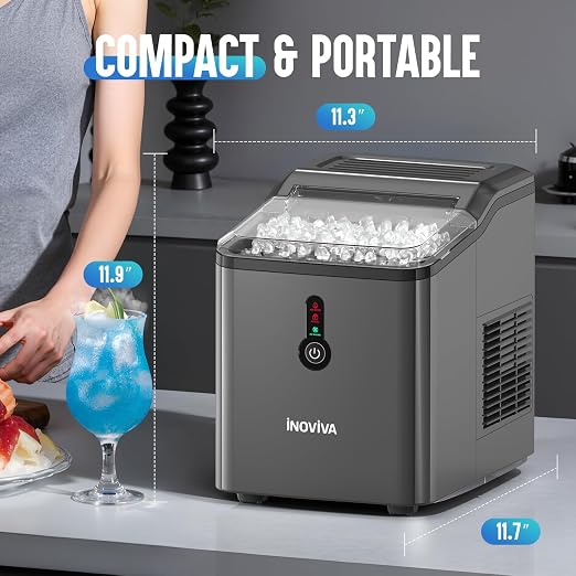 INOVIVA Nugget Ice Makers Countertop – 6 Mins Fast Ice Production, FLASHCHILL™, 26.5 LBS/Day, Self-Cleaning, Compact Portable Design, Ideal for Home, Office & Parties