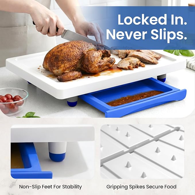 Karving King Large Cutting Board with Juice Groove, Spikes & Drip Tray