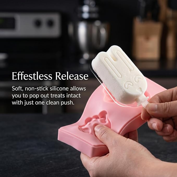 2Pcs Cartoon Popsicles Molds, 5-Cavity Food-Grade Silicone Ice Pop Cream Molds with Reusable Sticks, Stackable Ice Cream Mold, Easy Release, Cute Small Ice Pop Mold for DIY Cake and Ice Cream