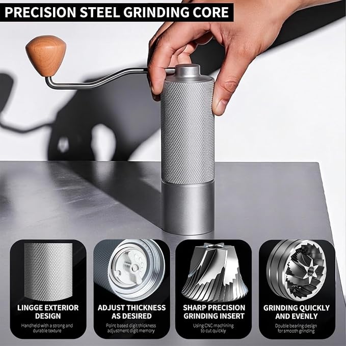 Manual Coffee Grinder, Adjustable Grinding Settings, Stainless Steel Burrs, Portable Hand-Cranked Coffee Grinder, For Espresso, Drip Filter, French Press Filter, Compact And Durable (White)