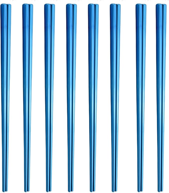 Stainless Steel Chopsticks,Reusable ,Dishwasher Safe , Easy to Use（8 PCS,blue）