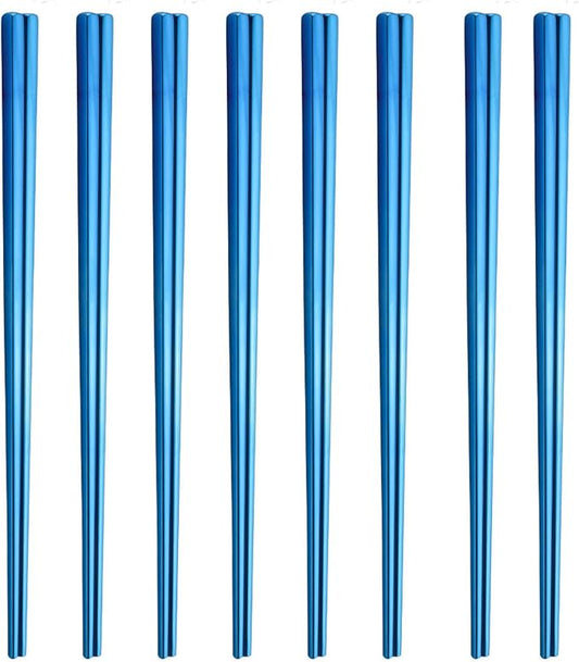 Stainless Steel Chopsticks,Reusable ,Dishwasher Safe , Easy to Use（8 PCS,blue）