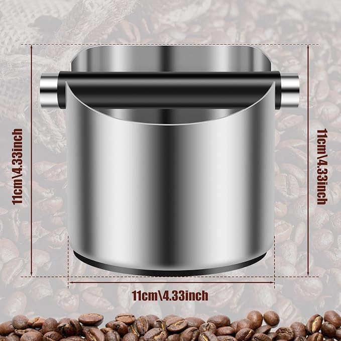 4.3Inch Coffee Knock Box, Stainless Steel Espresso Knock Box,Non Slip Beveled Coffee Ground Bin Large Espresso Dump Bin with Removable Knock Bar