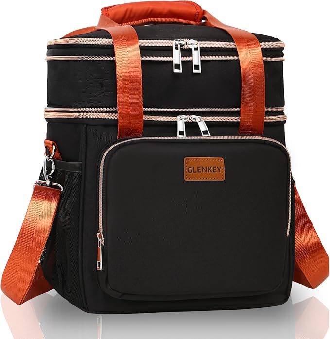 GLENKEY Expandable Lunch Box Cooler Bag - Insulated Soft Lunch Bag for Men Women - Large Lunchbox for Adults Work Camping Outdoor Travel Black Brown 16L