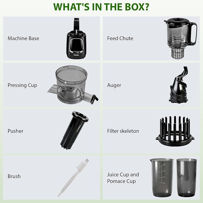 Pukomc Cold Press Juicer with Smart Display and Brushless Motor, | 5.3" Wide Mouth Feed Chute, 300W High Power Slow Masticating Juicer, Whole Vegetables & Fruits Juicing, Easy to Use and Clean