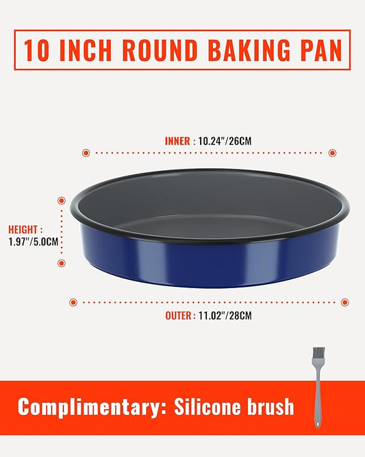 Enamel Round Baking Pan Roasting Dish 10 Inch Non-Stick Cookware for Cake Bread Pie Pizza Roast, Non-Toxic Carbon Steel Oven Dishwasher Safe Thanksgiving Party Gift Bakeware Navy Blue
