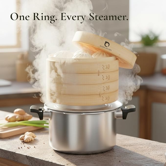 Stainless Steel Steamer Ring for Bamboo Steamer Basket 11-Inch | Fits 7 - 10 Inch Dumpling Steamer Baskets - Ring Adapter for Woks & Pots for Cooking Dim Sum, Rice, Bao Buns, Vegetables