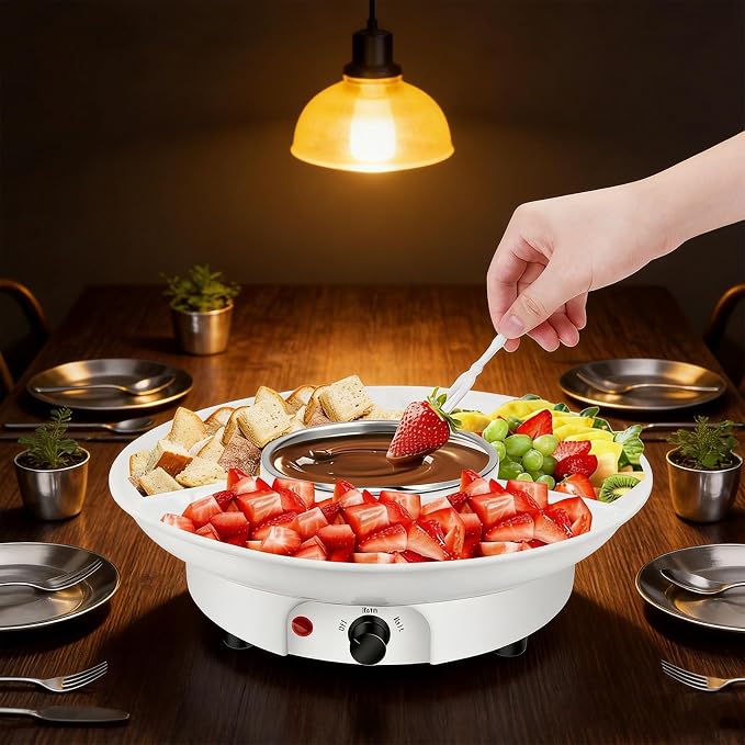 2 in 1 Electric Fondue Set & Smores Maker Tabletop Indoor Kit, Detachable Serving Trays, Smores Station Chocolate Melting Pot, Movie Night Supplies & Housewarming Gifts (US Plug)
