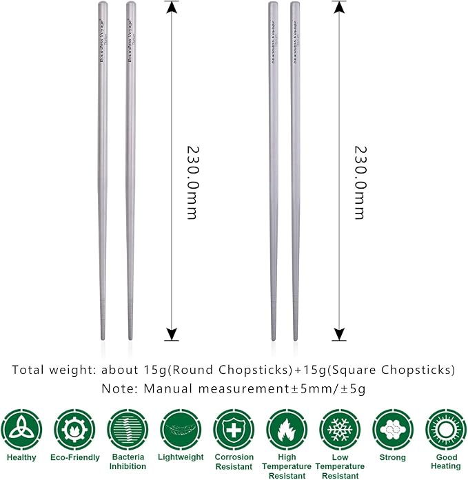 iBasingo Titanium Chopsticks Square Round Skidproof Chopsticks Outdoor Camping Cutlery Picnic Dishes Ultralight Ti1003T