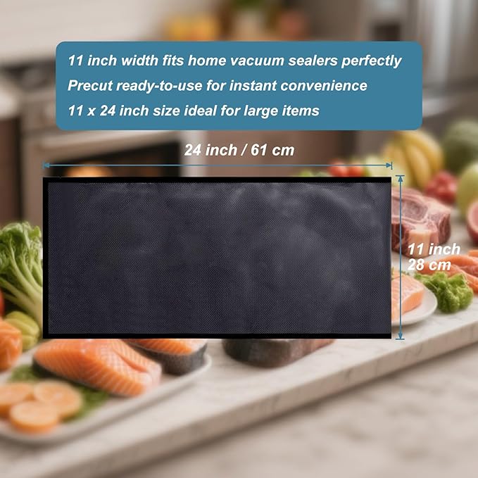 Black and Clear Vacuum Sealer Bags 11" x 24", 5.5 Mil Precut Vacuum Seal Bags for Food Storage, Sous Vide, and Meal Prep, Heavy Duty Commercial Grade, 50 Count