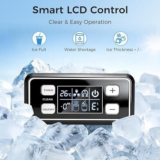 OSTBA Commercial Ice Maker Machine, 100Lb/24H, Self-Cleaning, 33Lbs Storage | Under counter design, 45 cubes in 10mins, LED control, stainless steel, adjustable ice thickness for restaurant ,bar and home