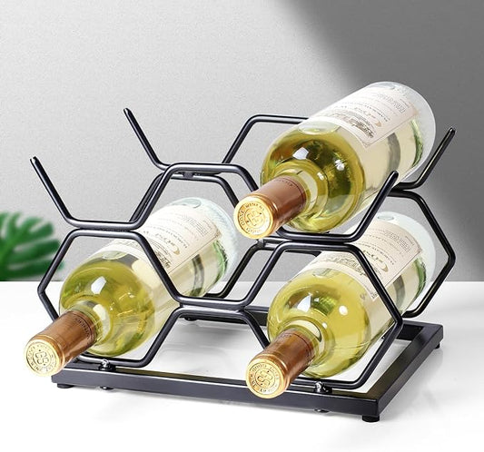 Countertop Wine Rack - 5 Bottle Freestanding Modern Gold Metal Small Wine Rack - Tabletop Wine Holder Stand for Cabinet, Pantry, Wine Bottle Storage