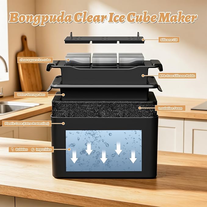 Clear Ice Cube Maker,6 Cavity Square Ice Cube Mold for Whiskey,1.9 * 2.1 Inch Clear Ice Maker,Idea Gifts for Boyfriend Boss Men who Have Everything