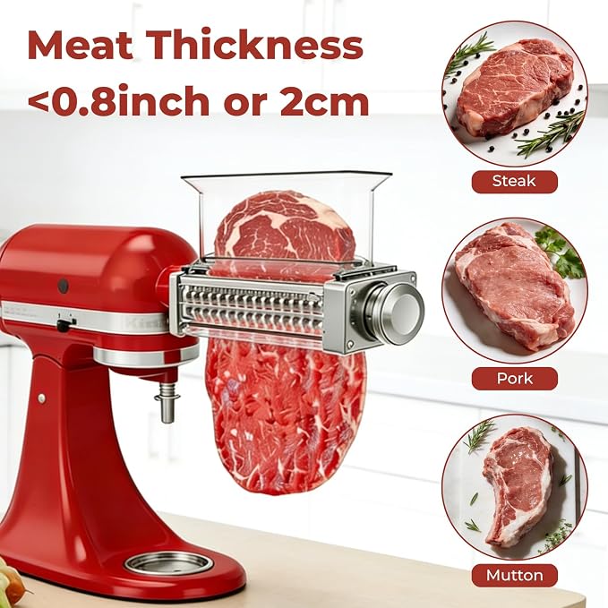 Meat Grinder & Meat Tenderizer Attachments Compatible with KitchenAid Stand Mixer, 3 Adjustable Thickness - Includes 4 Grinding Plates, 3 Sausage Stuffer Tubes & Burger Press