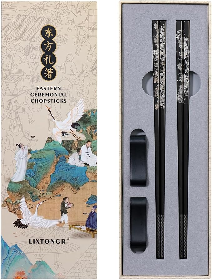 2 Pairs Reusable Stainless Steel Chopsticks, Non-Slip Grip, Dishwasher Safe, Japanese & Korean Style, Metal Chopstick Gift Set for Cooking, Dining & Travel 18/10 (9")