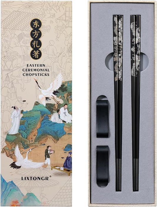 2 Pairs Reusable Stainless Steel Chopsticks, Non-Slip Grip, Dishwasher Safe, Japanese & Korean Style, Metal Chopstick Gift Set for Cooking, Dining & Travel 18/10 (9")