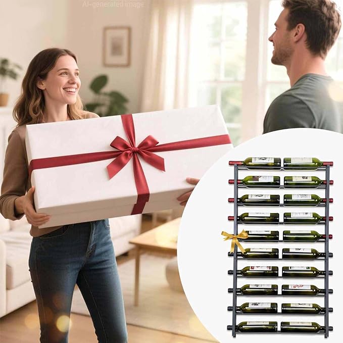 Wine Rack Wall Mounted: 20 Bottle Capacity Storage - 3.7'' Extra Wide Slots | Heavy Duty for Champagne & Magnum - Professional Grade for Wine Collectors - Rust-Resistant Matte Black Metal