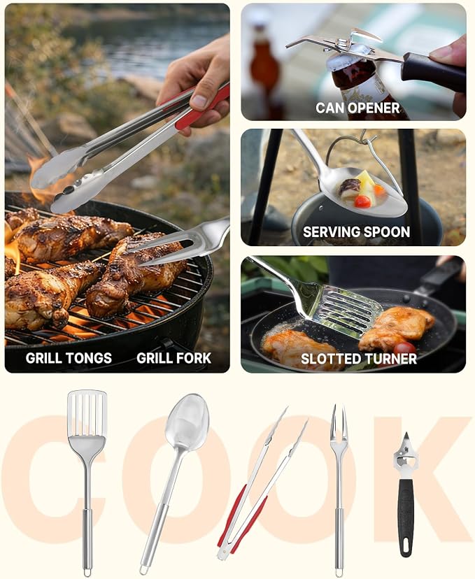 Gaialoop Portable Camping Cooking Utensils Set, Camp Kitchen Set with Organizer Bag, RV Essentials Outdoor Cooking Utensil Kit for Travel, Picnics, Camping, BBQs, Parties