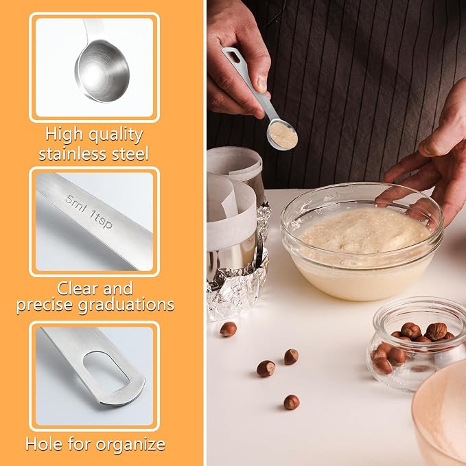 2 Pcs 1 Teaspoon Scoop Measuring Spoon Stainless Steel Teaspoons (5ml) Coffee Scoop and Tablespoon Measuring Spoon Metal Kitchen Gadgets for Cooking and Baking