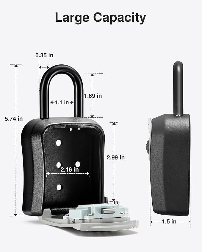 Puroma Key Lock Box Outdoor 4 Digit Code Combination Lockbox House, 8 Gray | For Contractors Guest Realtor Storage Keys, Portable, Home Wall Mount, Resettable, Combination, Weatherproof, High-capacity