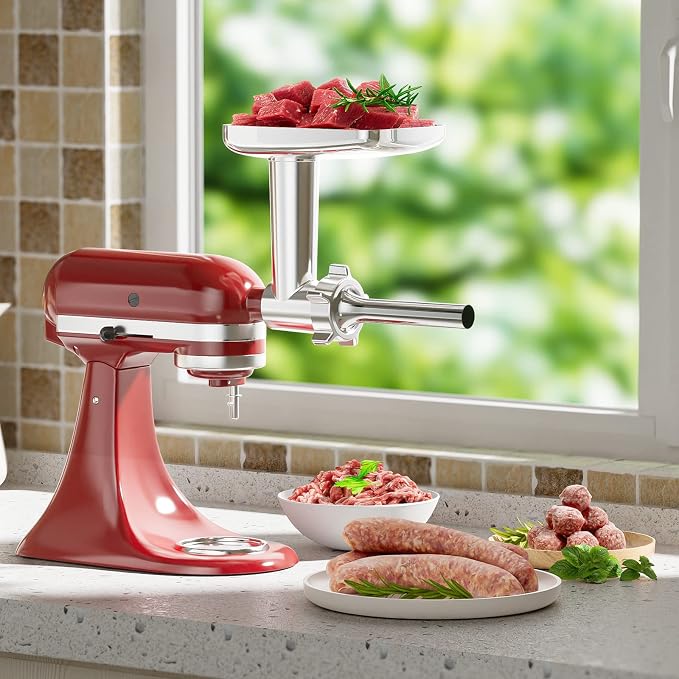 HOZODO Meat Grinder Attachment for KitchenAid Stand Mixer, Burger Press | Metal Food Grinder Attachment, Sausage Stuffer, Kitchen Aid Accessories and Attachments